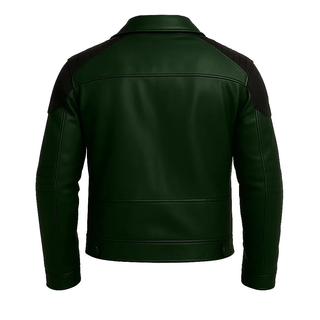 Asymmetrical Dark Green Cafe Racer Jacket Asymmetrical Dark Green Cafe Racer Jacket