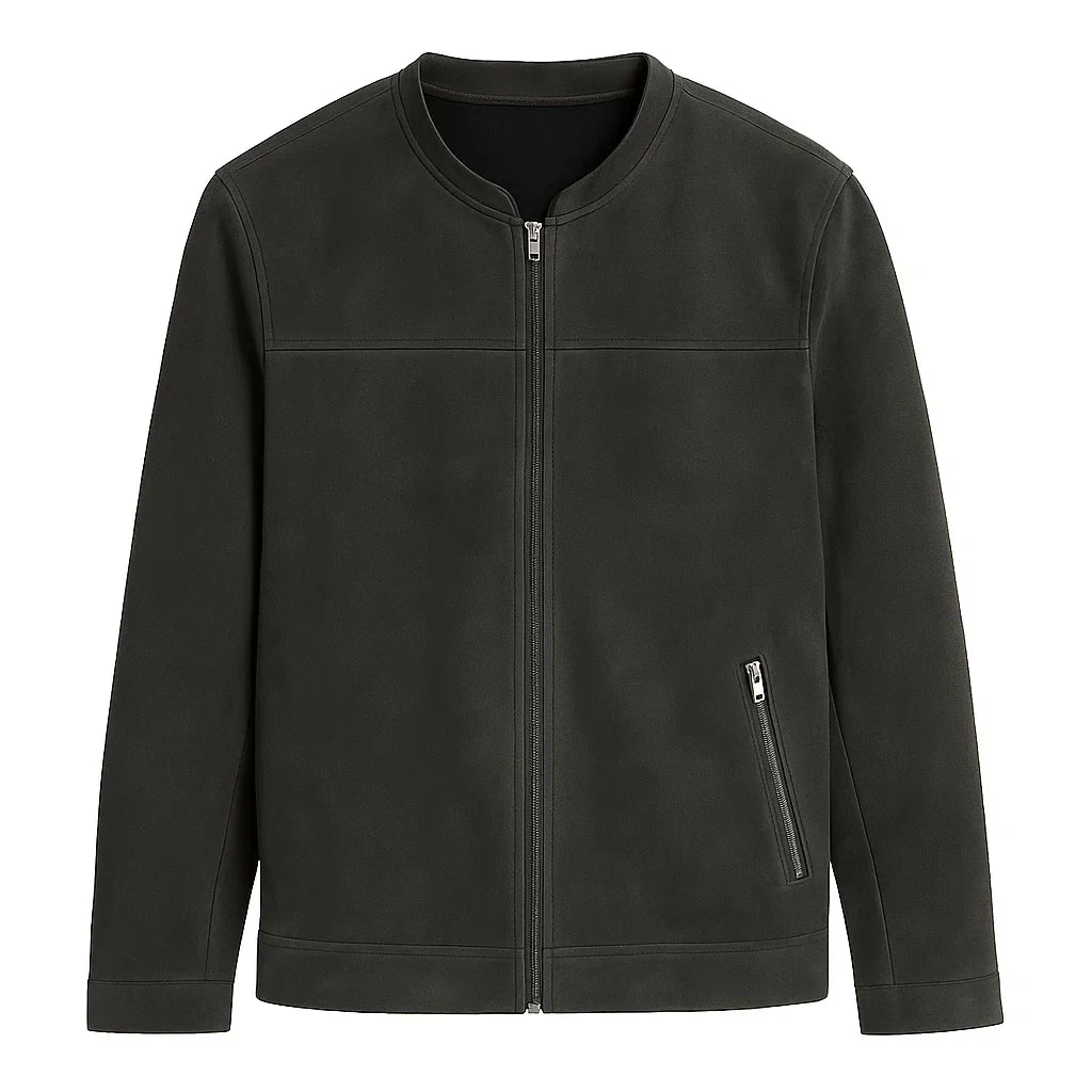 Charcoal Grey Minimal Biker Suede Jacket Charcoal Grey Minimal Biker Suede Jacket