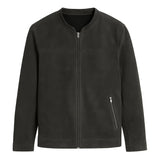 Charcoal Grey Minimal Biker Suede Jacket Charcoal Grey Minimal Biker Suede Jacket