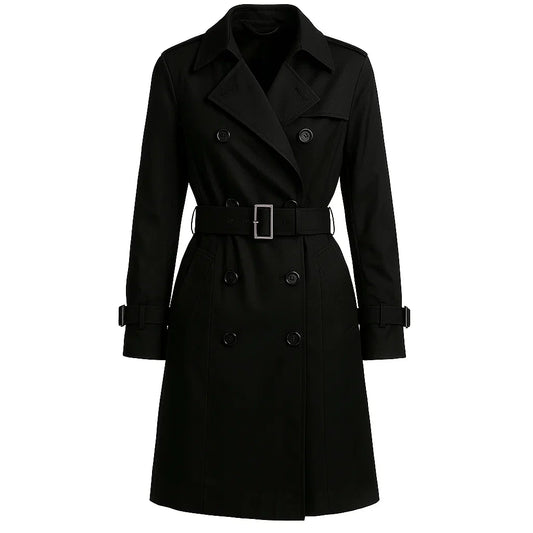 Classic Black Belted Trench Coat