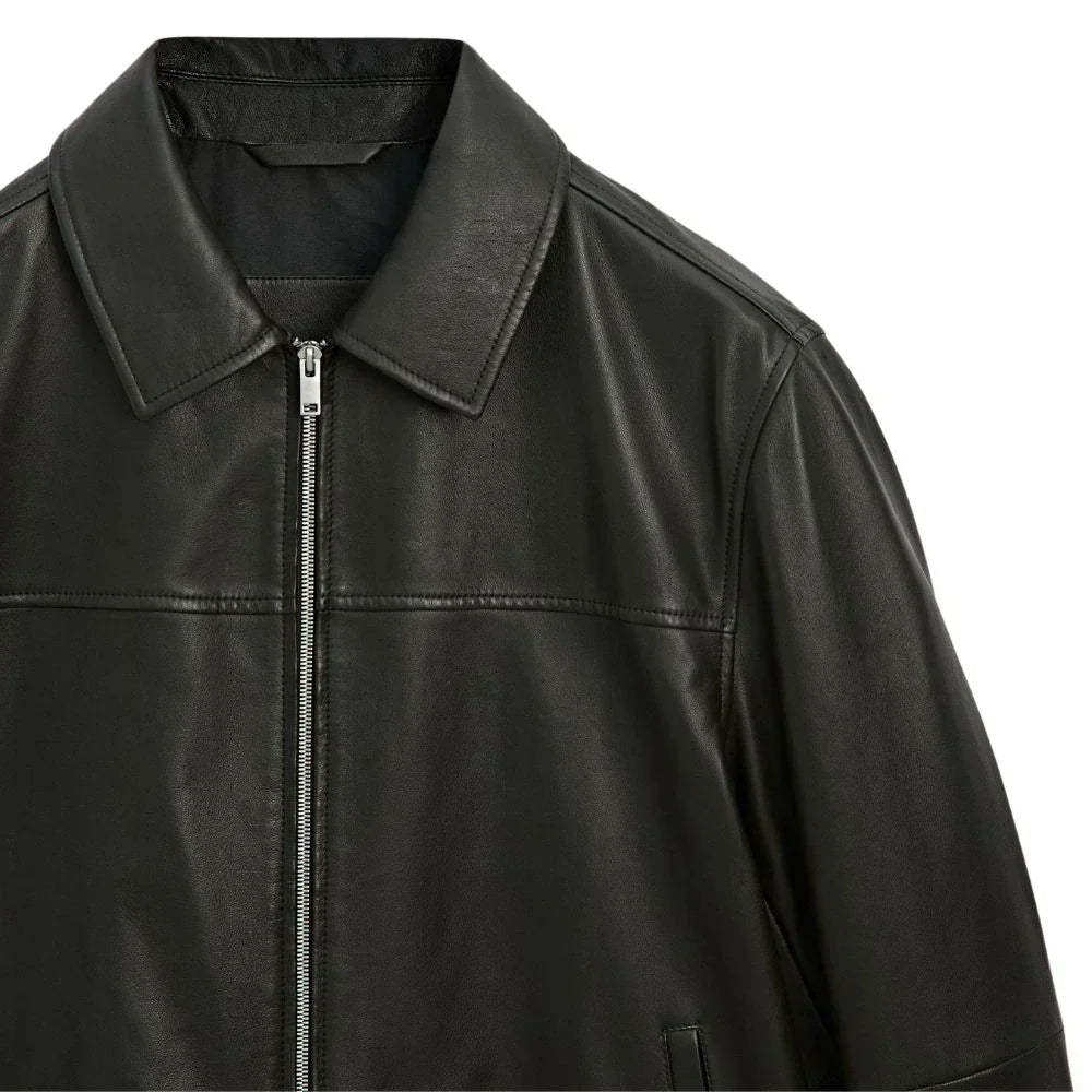 Classic Men's Black Shirt Collar Leather Jacket Classic Men's Black Shirt Collar Leather Jacket