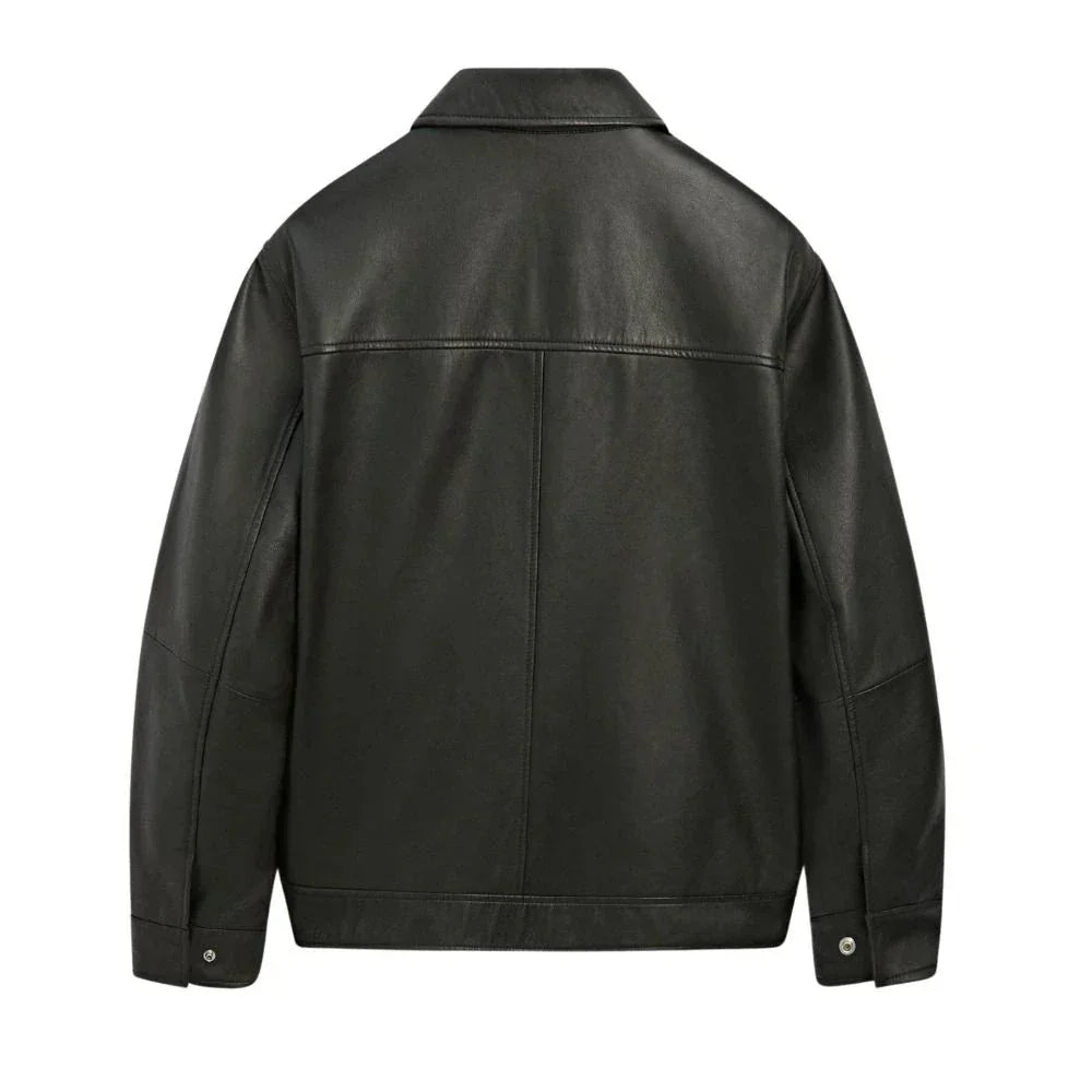 Classic Men's Black Shirt Collar Leather Jacket Classic Men's Black Shirt Collar Leather Jacket