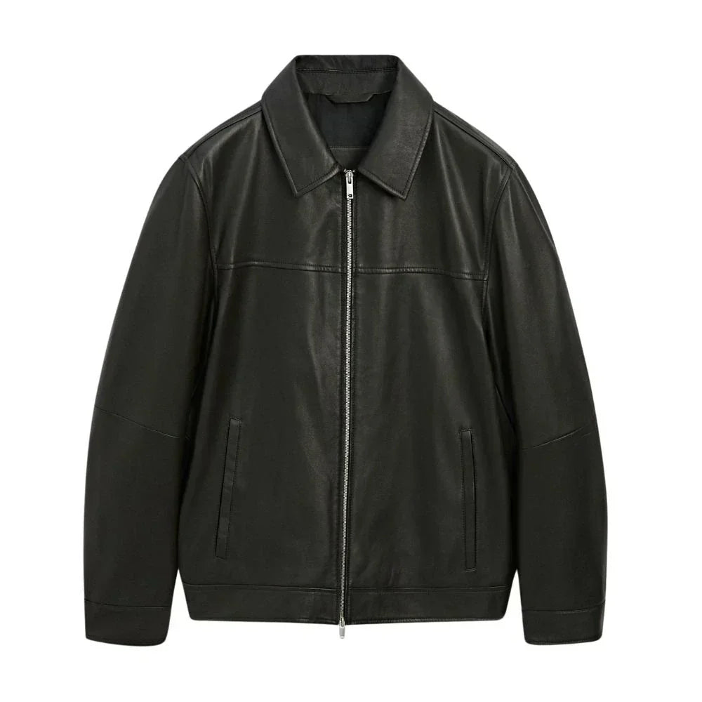 Classic Men's Black Shirt Collar Leather Jacket Classic Men's Black Shirt Collar Leather Jacket
