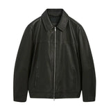 Classic Men's Black Shirt Collar Leather Jacket Classic Men's Black Shirt Collar Leather Jacket