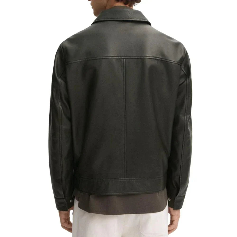 Classic Men's Black Shirt Collar Leather Jacket Classic Men's Black Shirt Collar Leather Jacket