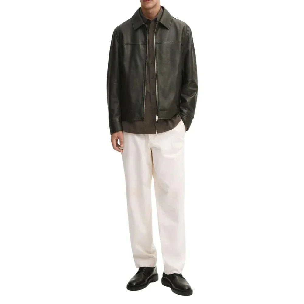 Classic Men's Black Shirt Collar Leather Jacket Classic Men's Black Shirt Collar Leather Jacket