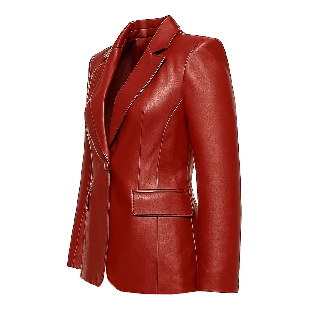 Classic Women Red Leather Blazer Classic Women Red Leather Blazer