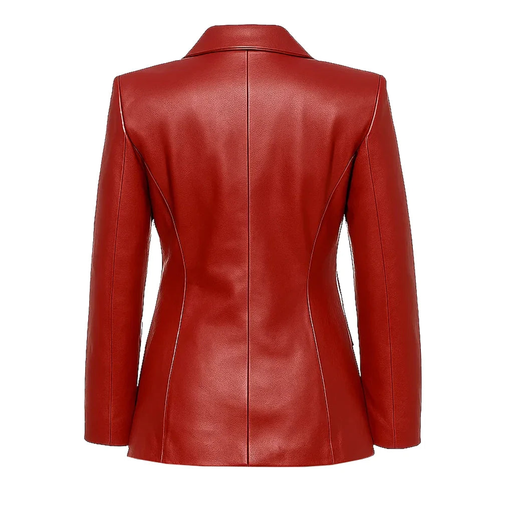 Classic Women Red Leather Blazer Classic Women Red Leather Blazer