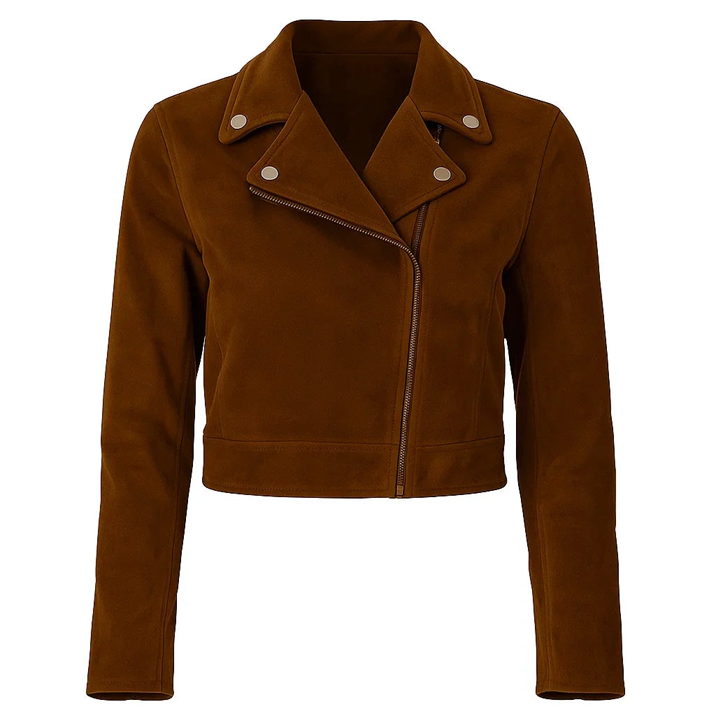 Cropped Biker Brown Suede Jacket Cropped Biker Brown Suede Jacket