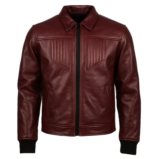 Deep Maroon Cafe Racer Jacket