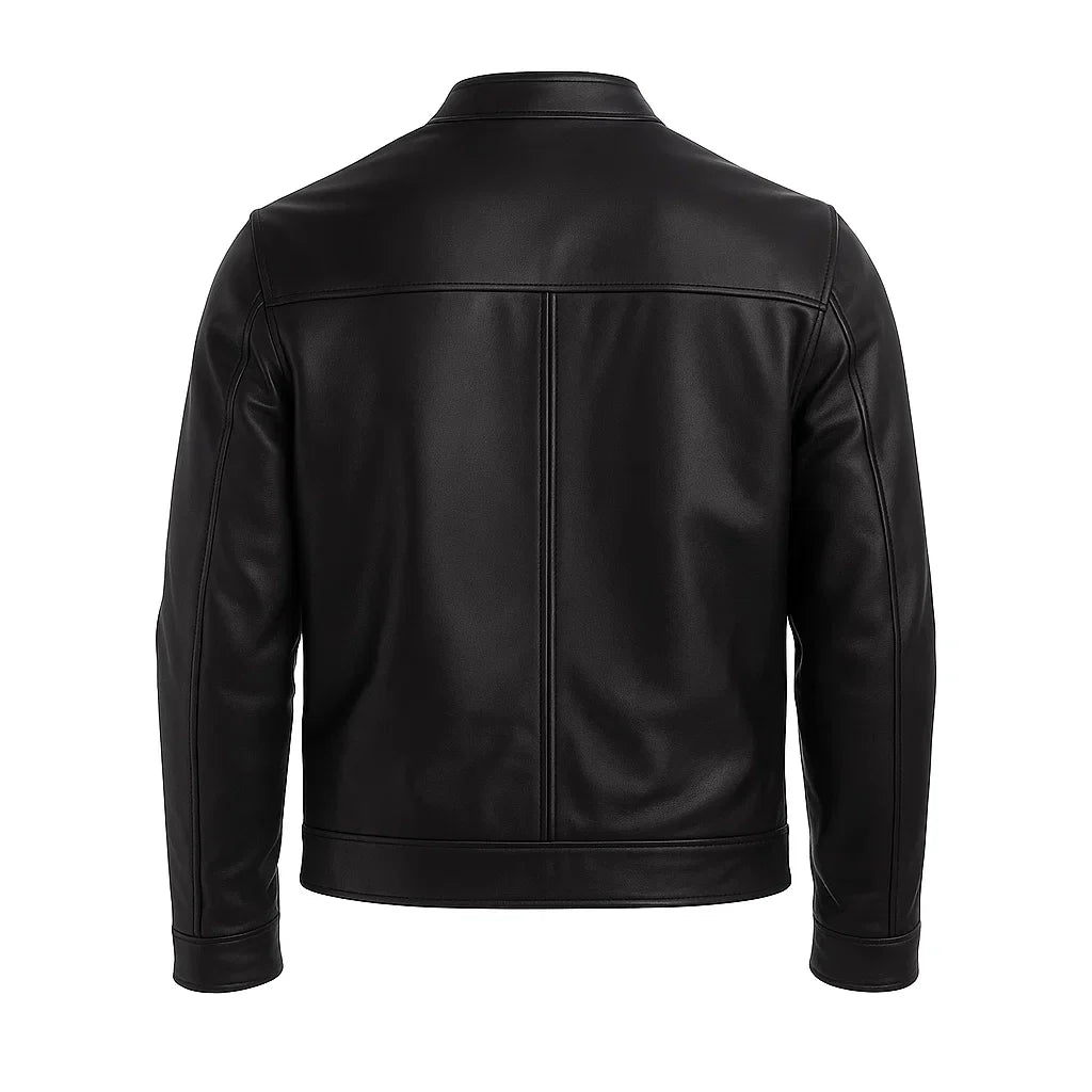 Futuristic Plain Black Cafe Racer Jacket Futuristic Plain Black Cafe Racer Jacket
