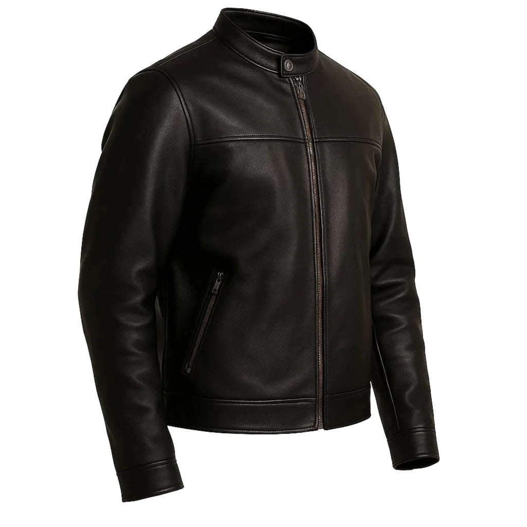 Futuristic Plain Black Cafe Racer Jacket Futuristic Plain Black Cafe Racer Jacket