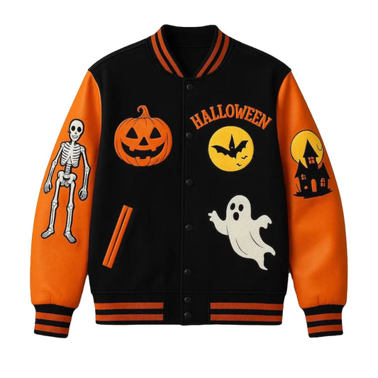 Halloween Pumpkin Haunted House Varsity Jacket
