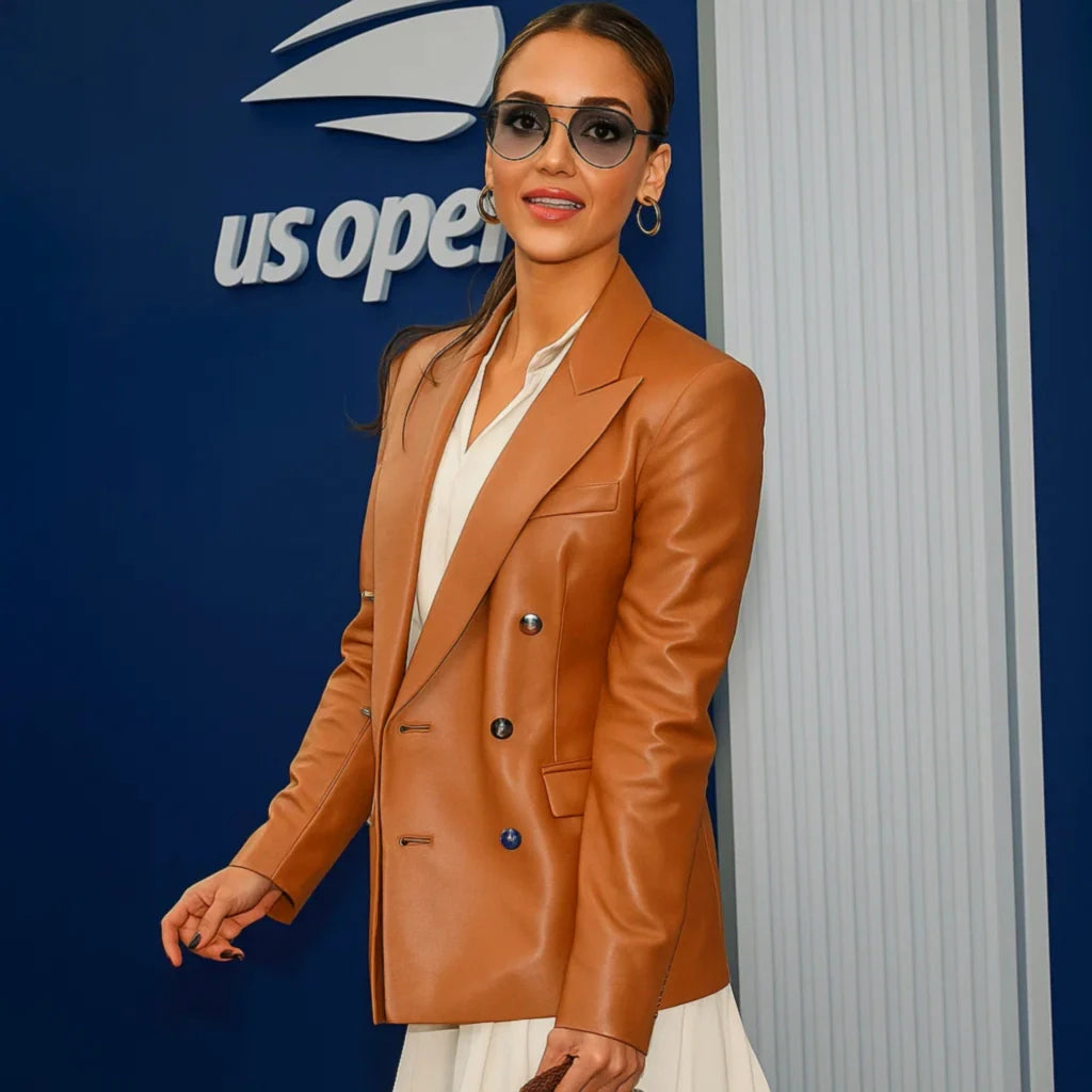 Jessica Alba US Open Leather Blazer Jessica Alba US Open Leather Blazer