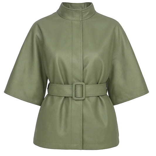 Women Green Belted Cape Coat