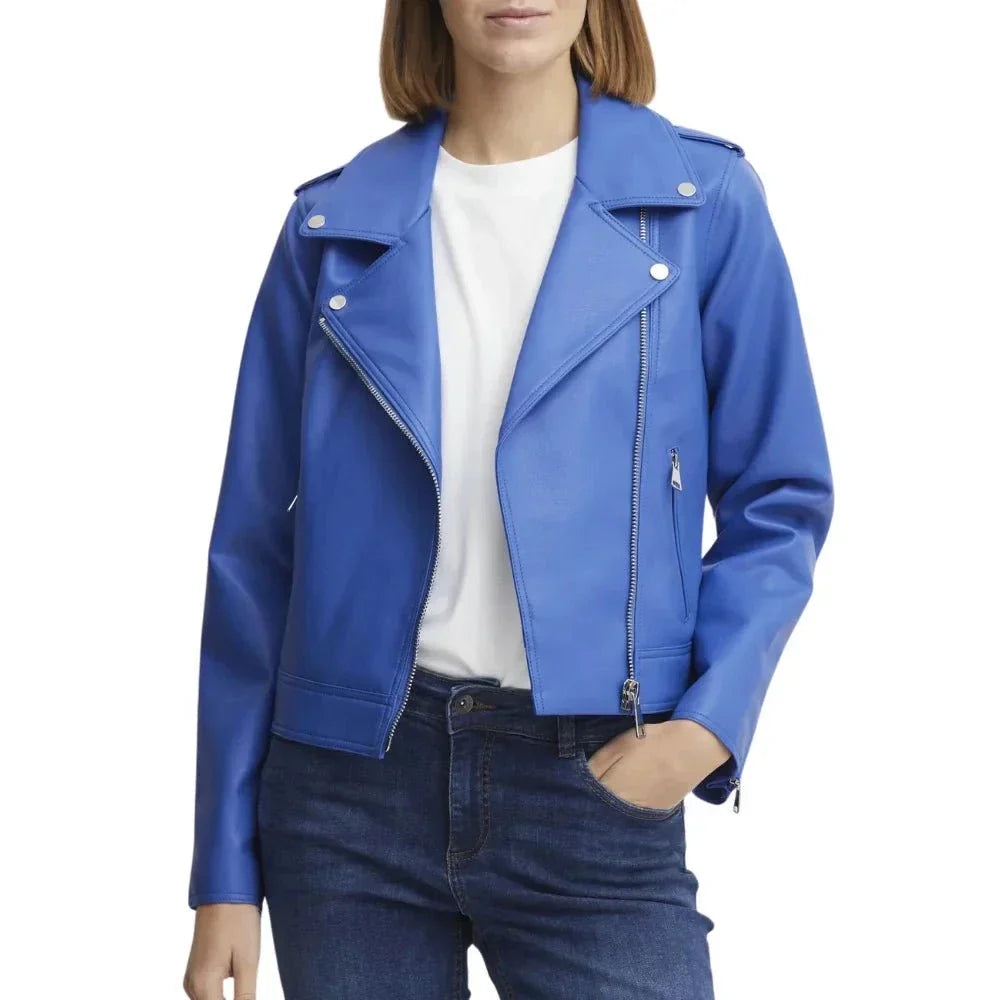Ladies Real Lambskin Light Blue Moto Jacket Ladies Real Lambskin Light Blue Moto Jacket