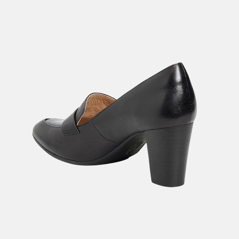 Black Leather Chunky Womens Loafers With Heels Black Leather Chunky Womens Loafers With Heels
