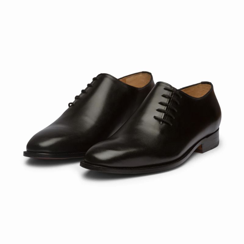 Black Wholecut Oxford Leather Shoes with Side Lacing Black Wholecut Oxford Leather Shoes with Side Lacing