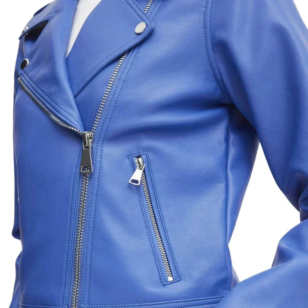 Real Lambskin Light Blue Moto Jacket Real Lambskin Light Blue Moto Jacket