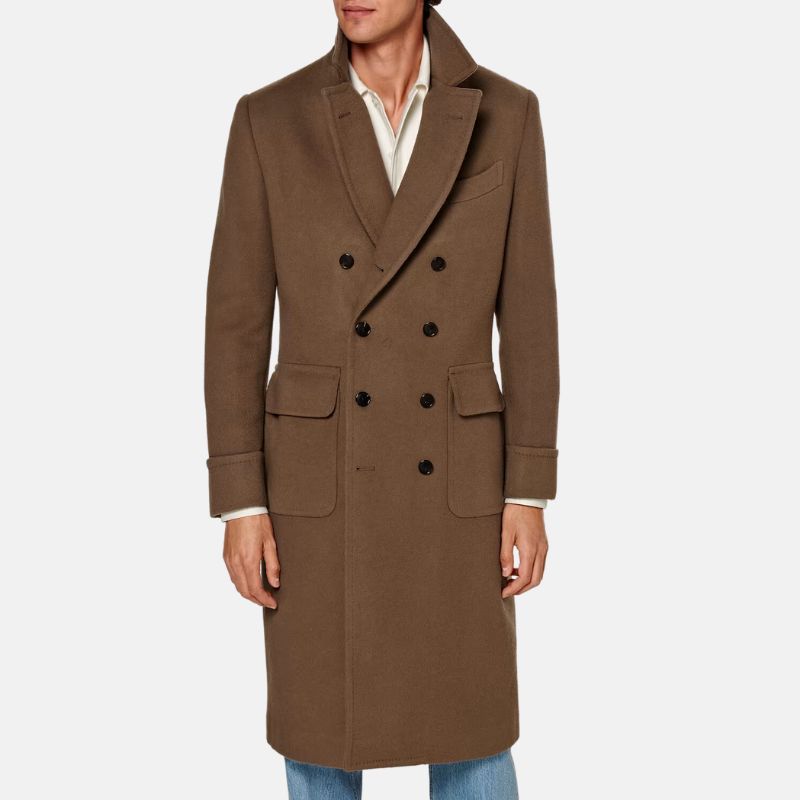 Brown Double Breasted Trench Wool Coat Mens Brown Double Breasted Trench Wool Coat Mens