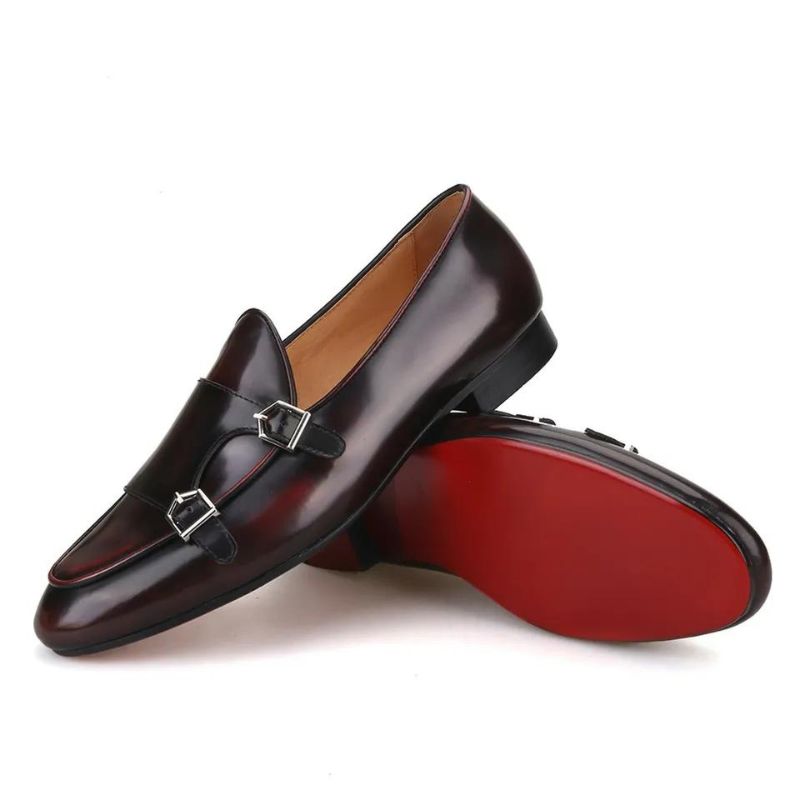 Double Monk Straps Leather Burgundy Loafers For Mens Double Monk Straps Leather Burgundy Loafers For Mens