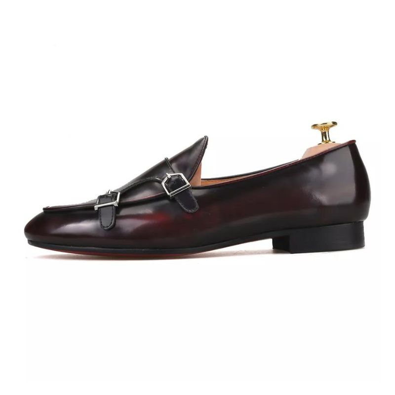 Double Monk Straps Burgundy Loafers For Mens Double Monk Straps Burgundy Loafers For Mens