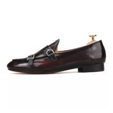 Double Monk Straps Burgundy Loafers For Mens Double Monk Straps Burgundy Loafers For Mens