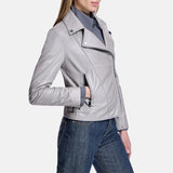 Grey Leather Biker Jacket Womens Grey Leather Biker Jacket Womens