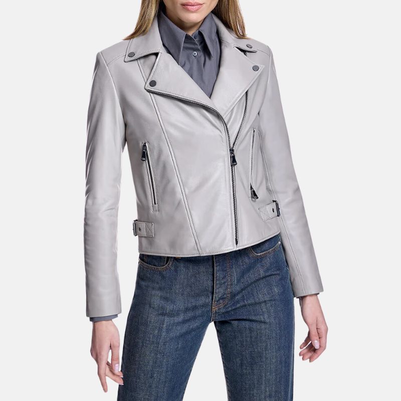 Grey Leather Womens Biker Jacket Grey Leather Womens Biker Jacket
