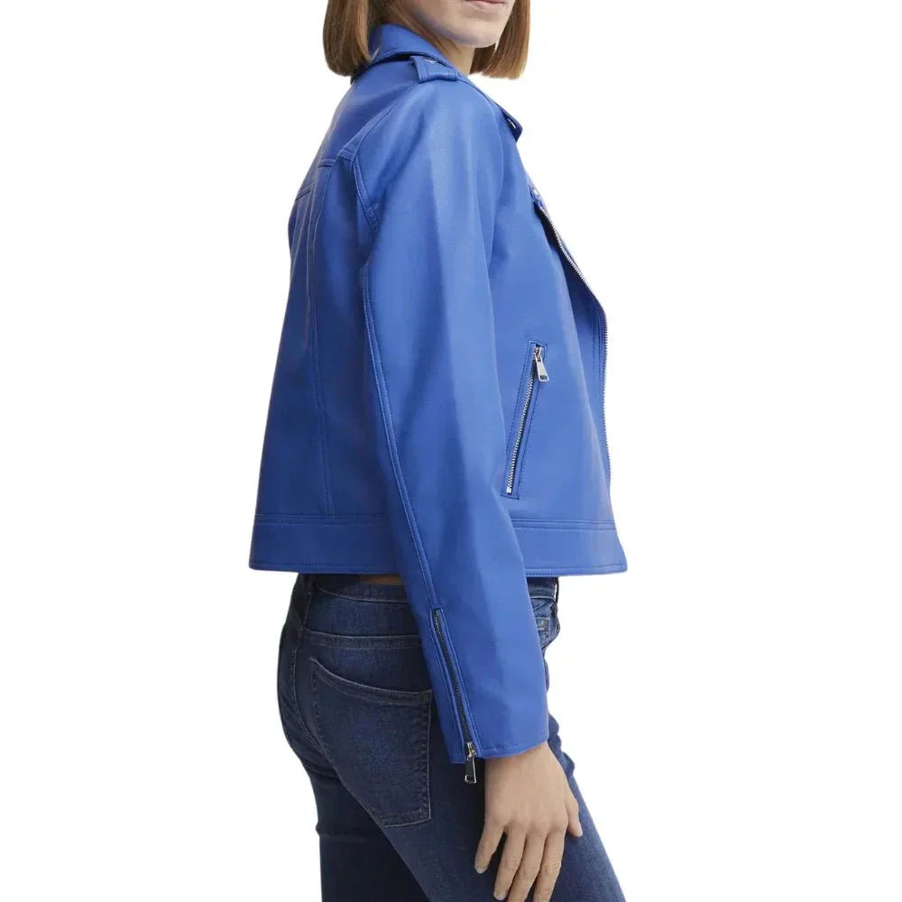 Ladies Real Light Blue Moto Jacket Ladies Real Light Blue Moto Jacket