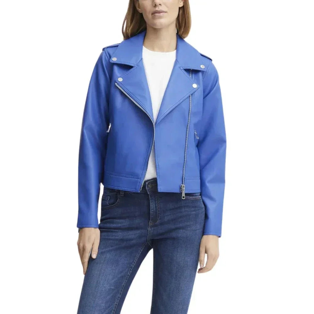Ladies Real Lambskin Blue Moto Jacket Ladies Real Lambskin Blue Moto Jacket