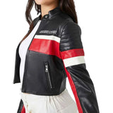 Ladies Cropped Red Black and White Leather Jacket Ladies Cropped Red Black and White Leather Jacket