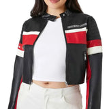 Ladies Cropped Red Black and White Leather Jacket Ladies Cropped Red Black and White Leather Jacket