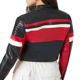 Ladies Cropped Red Black and White Leather Jacket Ladies Cropped Red Black and White Leather Jacket