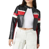 Ladies Cropped Red Black and White Leather Jacket Ladies Cropped Red Black and White Leather Jacket