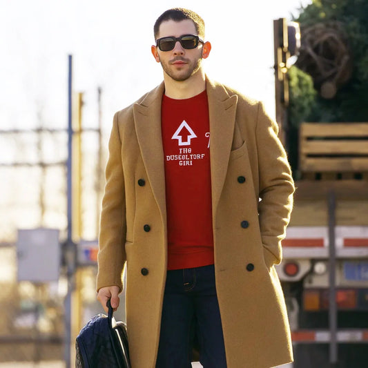A Very Jonas Christmas Movie Nick Jonas Brown Coat