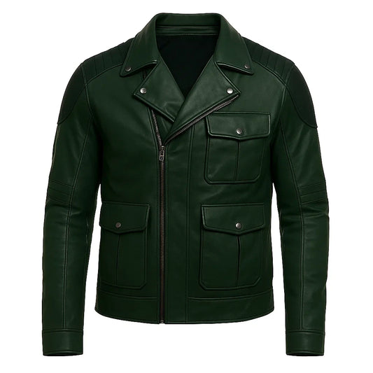 Asymmetrical Dark Green Cafe Racer Jacket