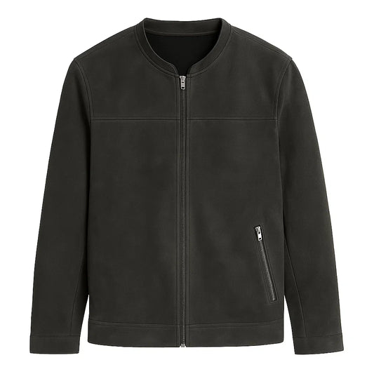 Charcoal Grey Minimal Biker Suede Jacket