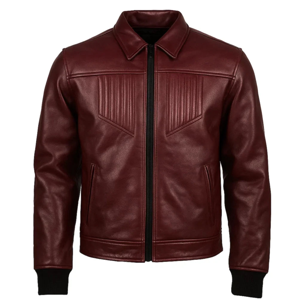 Deep Maroon Cafe Racer Jacket