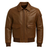 Men Brown Bomber Leather Jacket