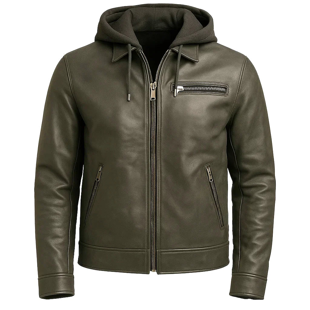 Men Grey Leather Jacket