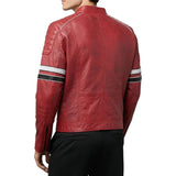 Madrid Mens Quilted Red Leather Jacket with Stripes