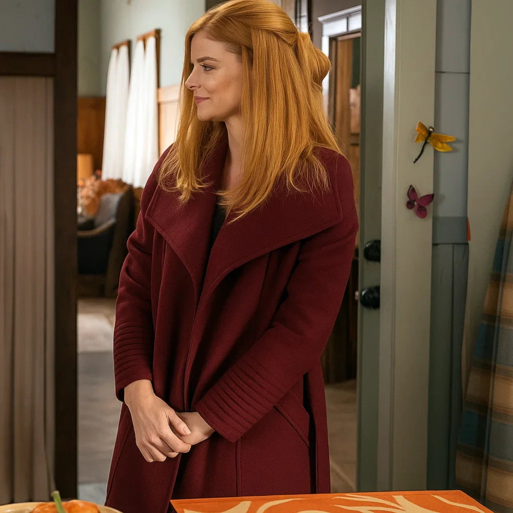 Sarah Rafferty My Life with the Walter Boys S02 Burgundy Coat