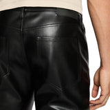 Straight Fit Black Leather Pants Mens