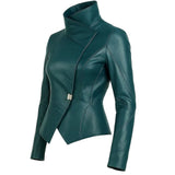 Women Asymmetric Wrap Leather Jacket