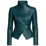 Women Asymmetric Wrap Leather Jacket