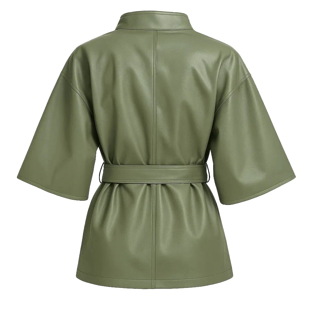 Women Green Belted Cape Coat