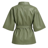 Women Green Belted Cape Coat
