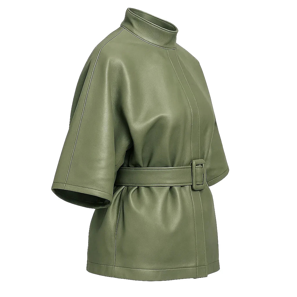 Women Green Belted Cape Coat