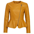 Women Mustard Peplum Leather Jacket